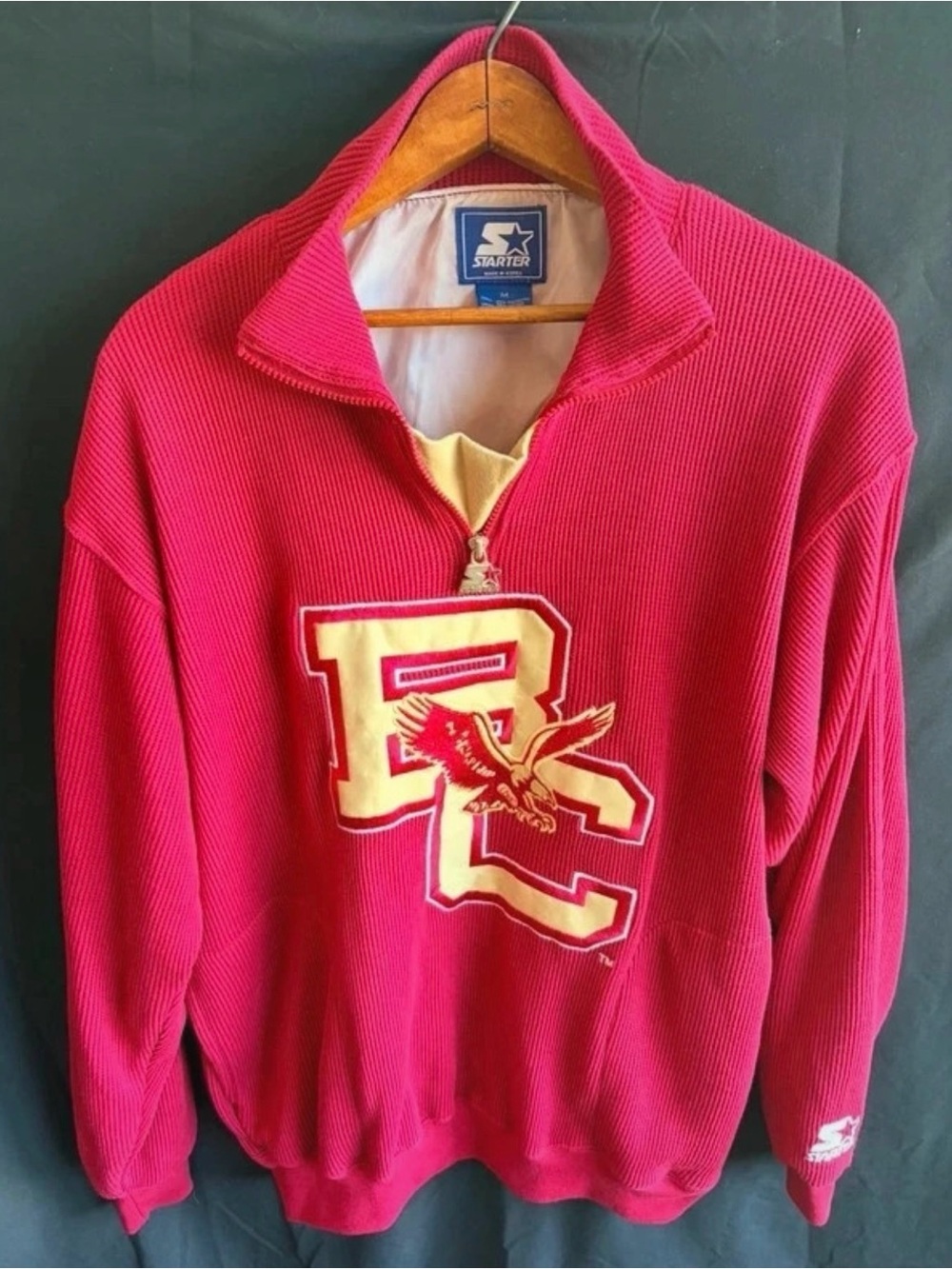 Starter Men's Red Quarter-Zip Sweatshirt with BC Logo